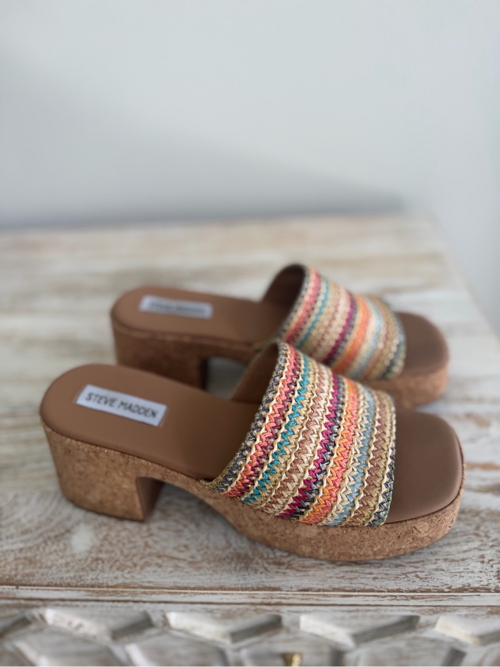 Steve Madden Multicolor Striped Woven Cork Platform Sandal